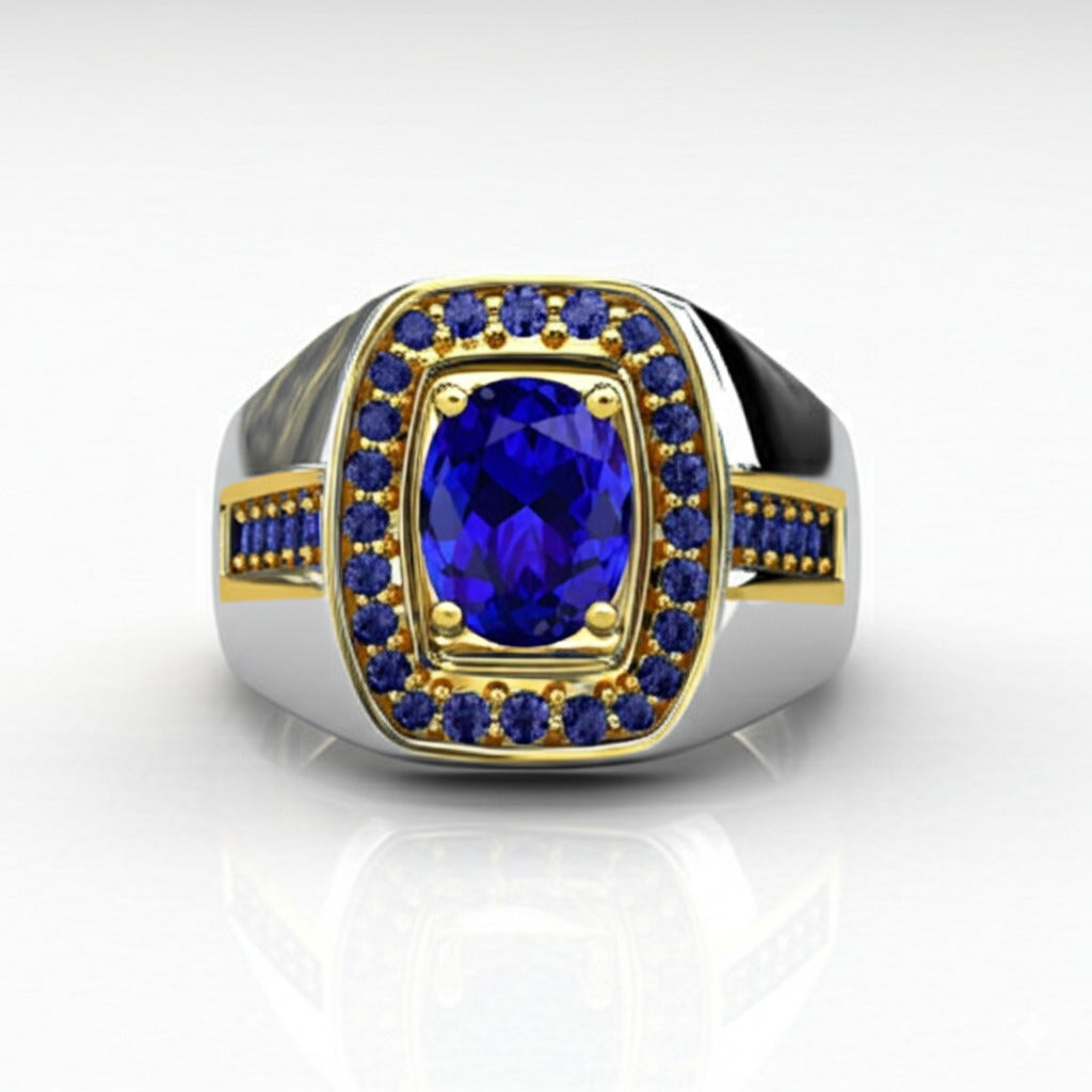 Men's luxury white gold sapphire ring