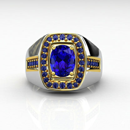 Men's luxury white gold sapphire ring