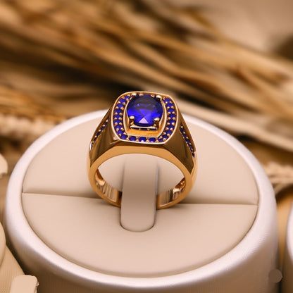 Men's luxury white gold sapphire ring
