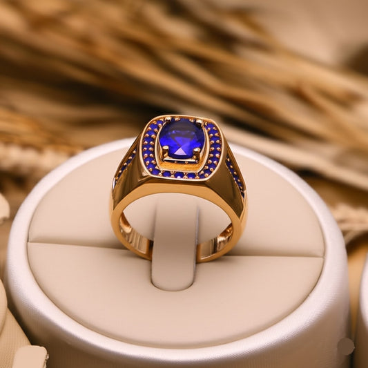 Men's luxury white gold sapphire ring