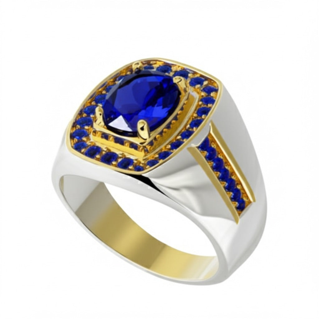 Men's luxury white gold sapphire ring