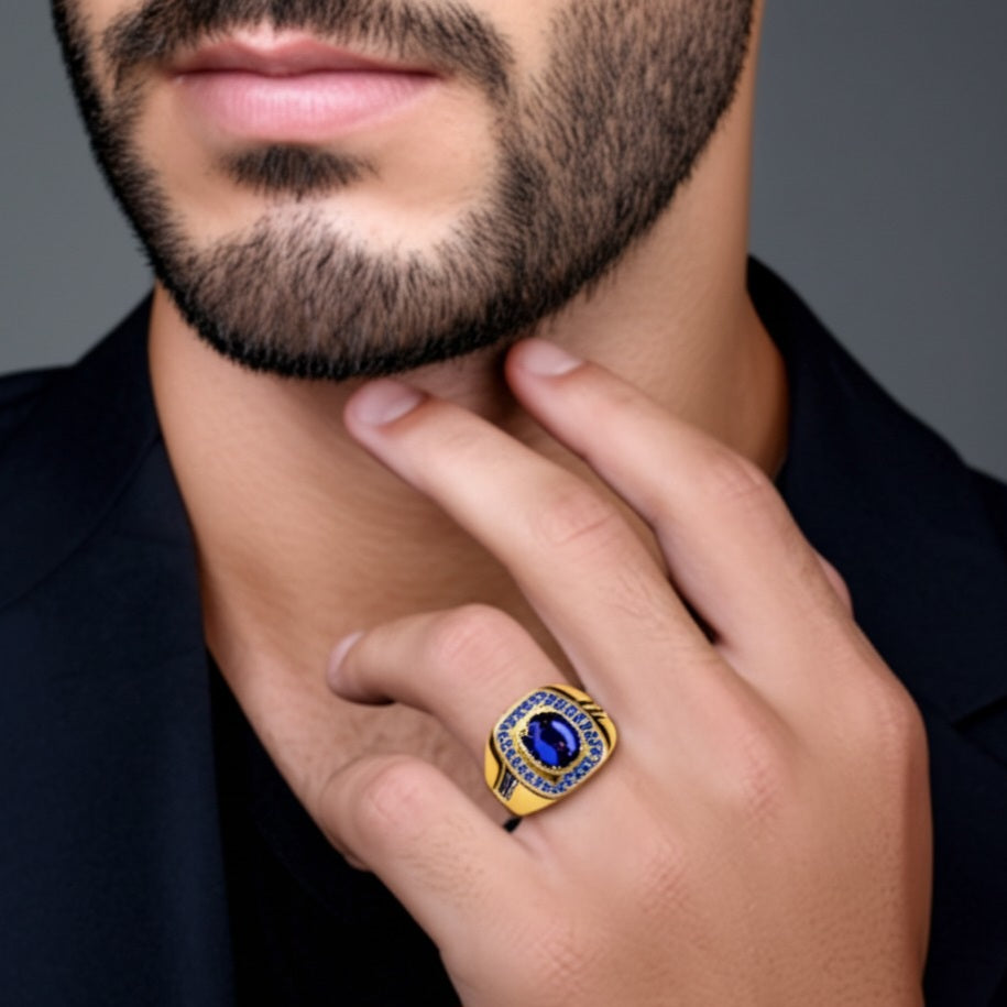 Men's luxury white gold sapphire ring