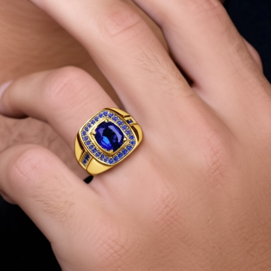 Men's luxury white gold sapphire ring