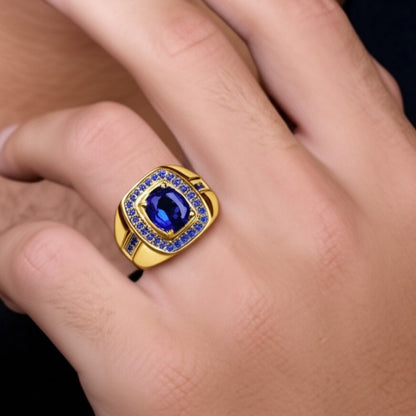 Men's luxury white gold sapphire ring