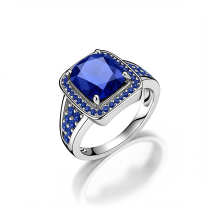 Men's luxury white gold sapphire ring