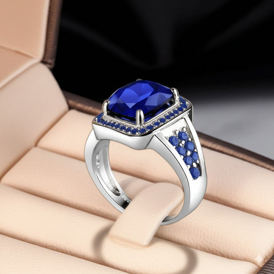 Men's luxury white gold sapphire ring