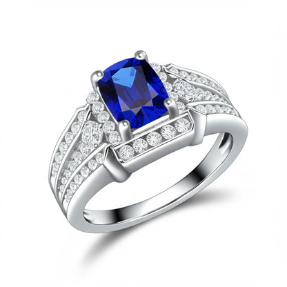 Men's luxury white gold sapphire ring