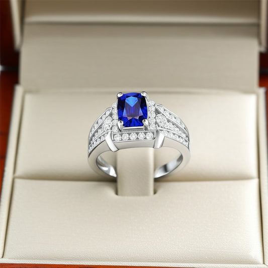Men's luxury white gold sapphire ring