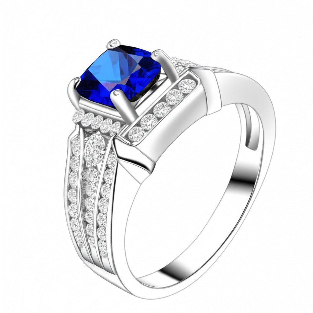 Men's luxury white gold sapphire ring