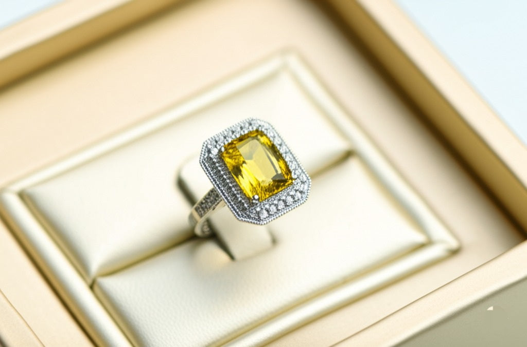 Men's luxury white gold yellow sapphire ring