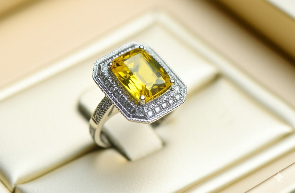 Men's luxury white gold yellow sapphire ring