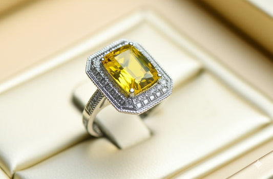 Men's luxury white gold yellow sapphire ring