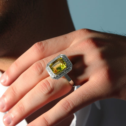 Men's luxury white gold yellow sapphire ring