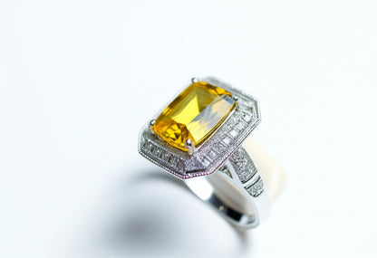 Men's luxury white gold yellow sapphire ring