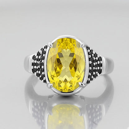 Men's luxury white gold yellow sapphire ring