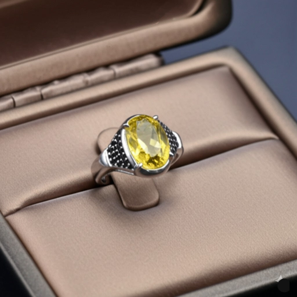 Men's luxury white gold yellow sapphire ring