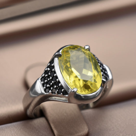 Men's luxury white gold yellow sapphire ring