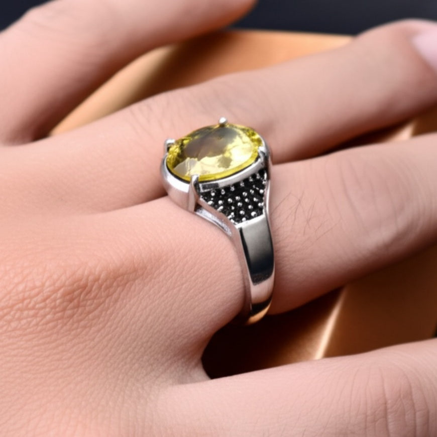 Men's luxury white gold yellow sapphire ring