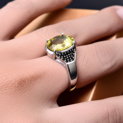 Men's luxury white gold yellow sapphire ring