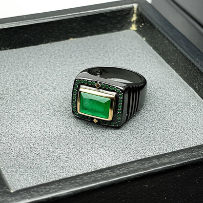Men's luxury white gold emerald ring