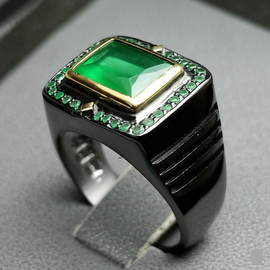 Men's luxury white gold emerald ring