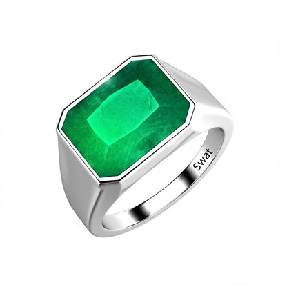 Men's luxury white gold emerald ring