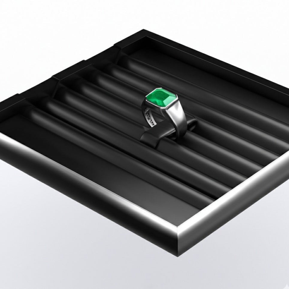 Men's luxury white gold emerald ring