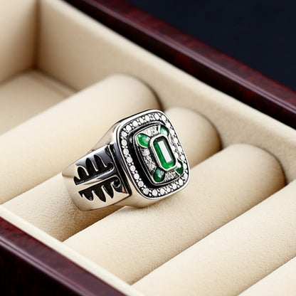 Men's luxury white gold emerald ring