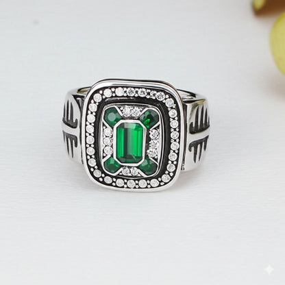 Men's luxury white gold emerald ring