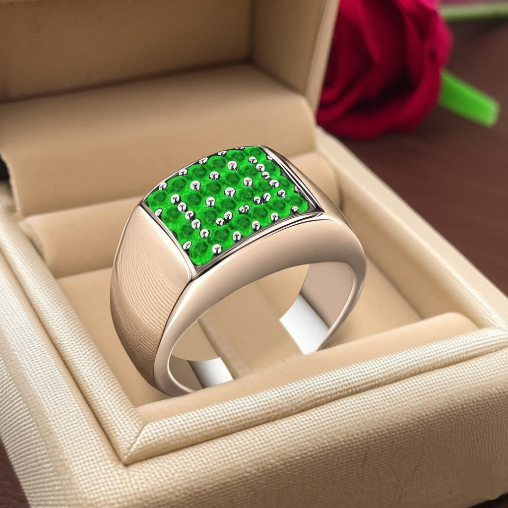 Men's luxury white gold emerald ring