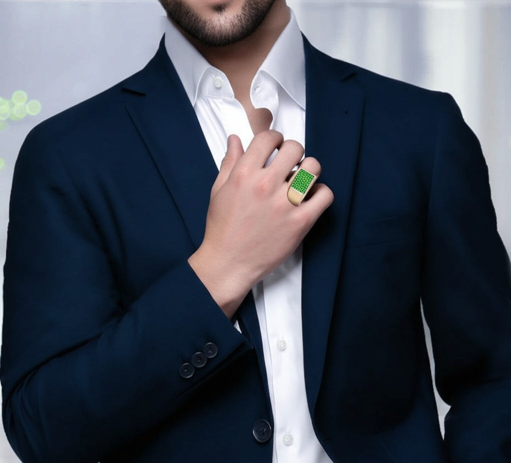 Men's luxury white gold emerald ring