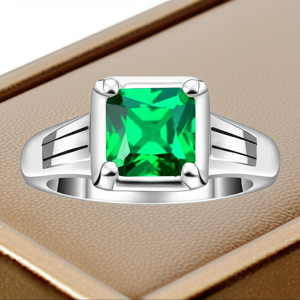Men's luxury white gold emerald ring