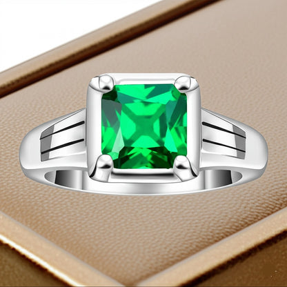 Men's luxury white gold emerald ring