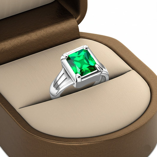 Men's luxury white gold emerald ring