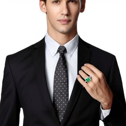 Men's luxury white gold emerald ring