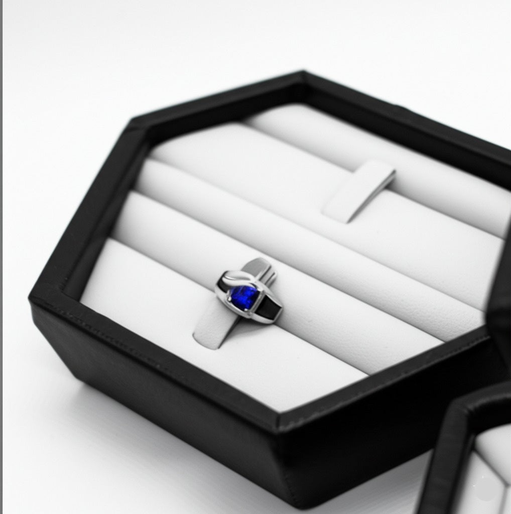 Men's luxury white gold blue sapphire ring