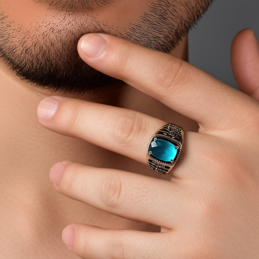 Men's aquamarine ring