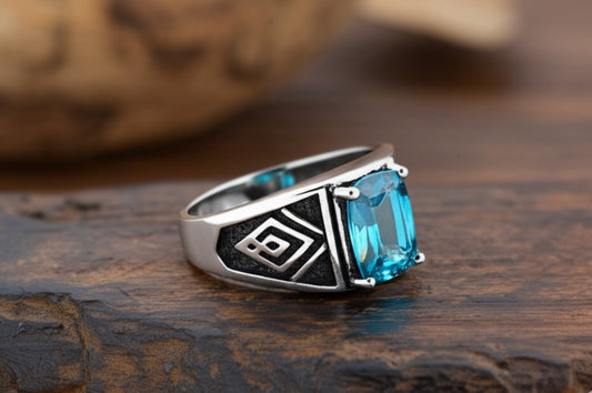 Men's blue topaz ring