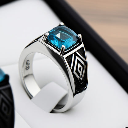 Men's blue topaz ring