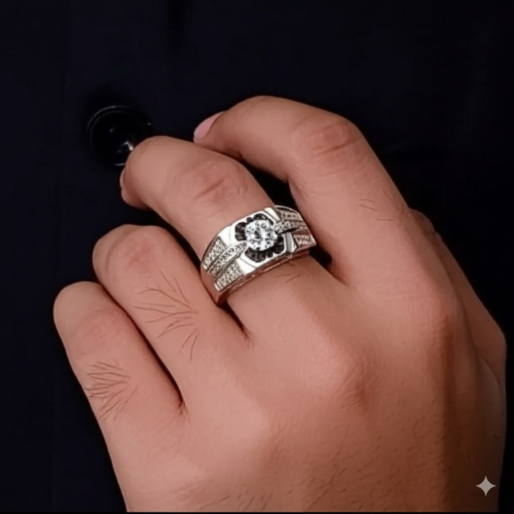 Cubic zircon men`s ring