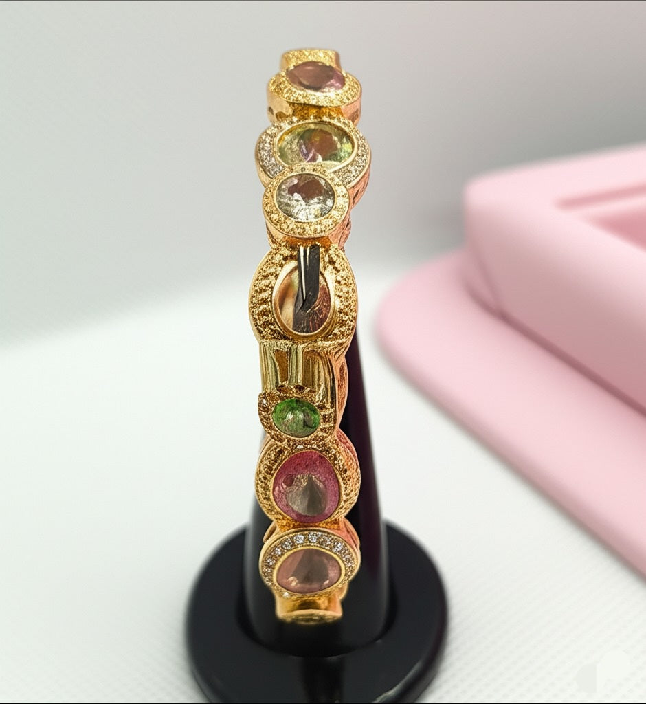 Women's multi colour tourmaline and tiny sapphires bracelet
