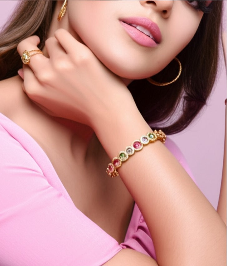 Women's multi colour tourmaline and tiny sapphires bracelet