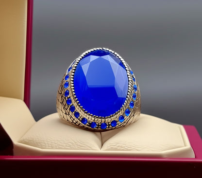 Lab grown blue sapphire men's Ring