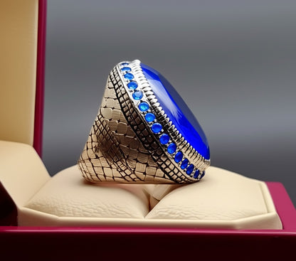 Lab grown blue sapphire men's Ring