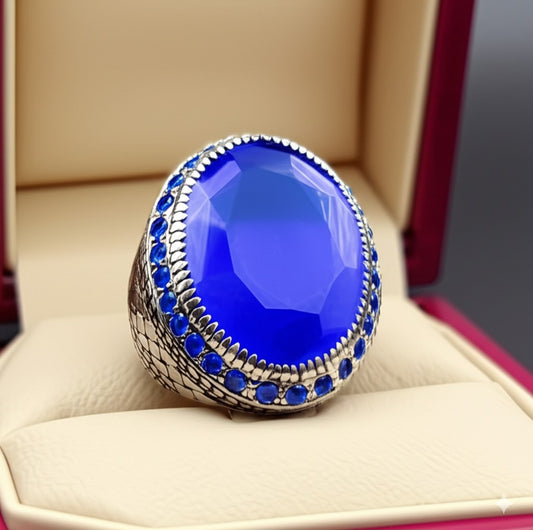 Lab grown blue sapphire men's Ring