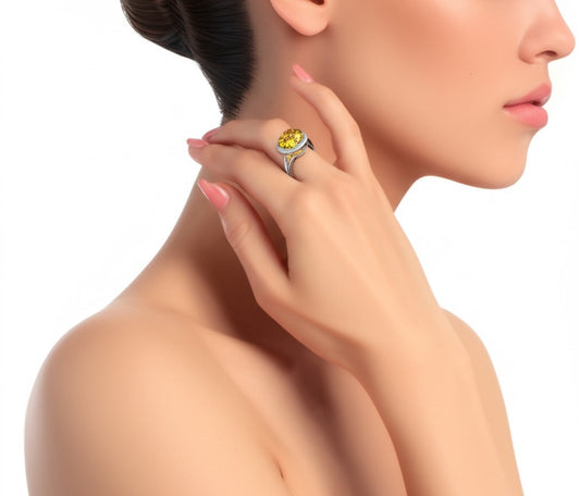 Yellow citrine women's Ring