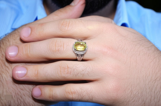 Yellow fluorite men's ring