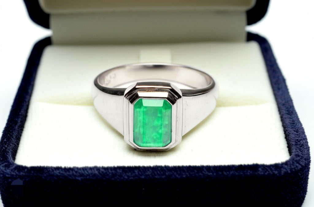 Green fluorite men's ring