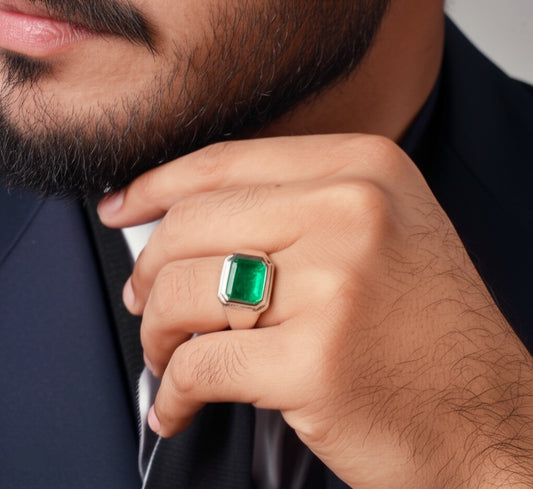 Green fluorite men's ring