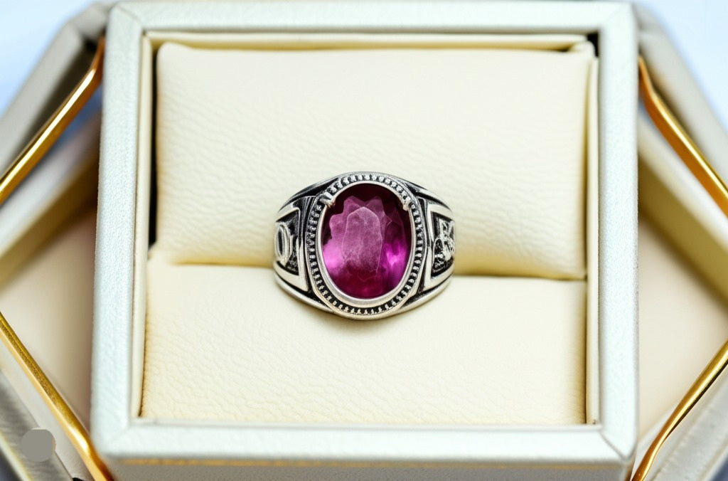 Red fluorite men's ring